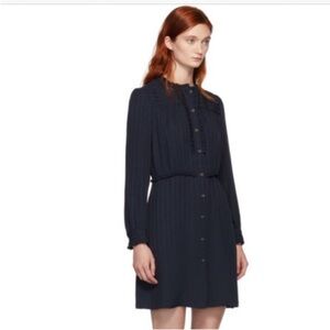 A.P.C. Hoshi Navy Blue Long Sleeve Mini Dress Size 42